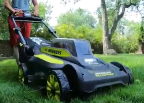Battery Powered Lawn Mower with Bagger Attachment