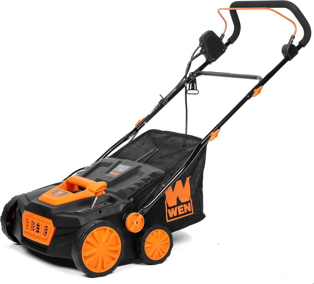WEN DT1315 15-Inch 13-Amp 2-in-1 Electric Dethatcher and Scarifier with Collection Bag, Black